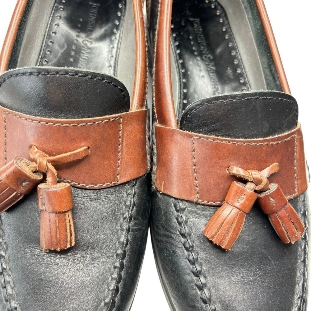 Johnston & Murphy Tassel Loafers Shoe Size 8.5 Black Brown Leather Moc Toe EUC